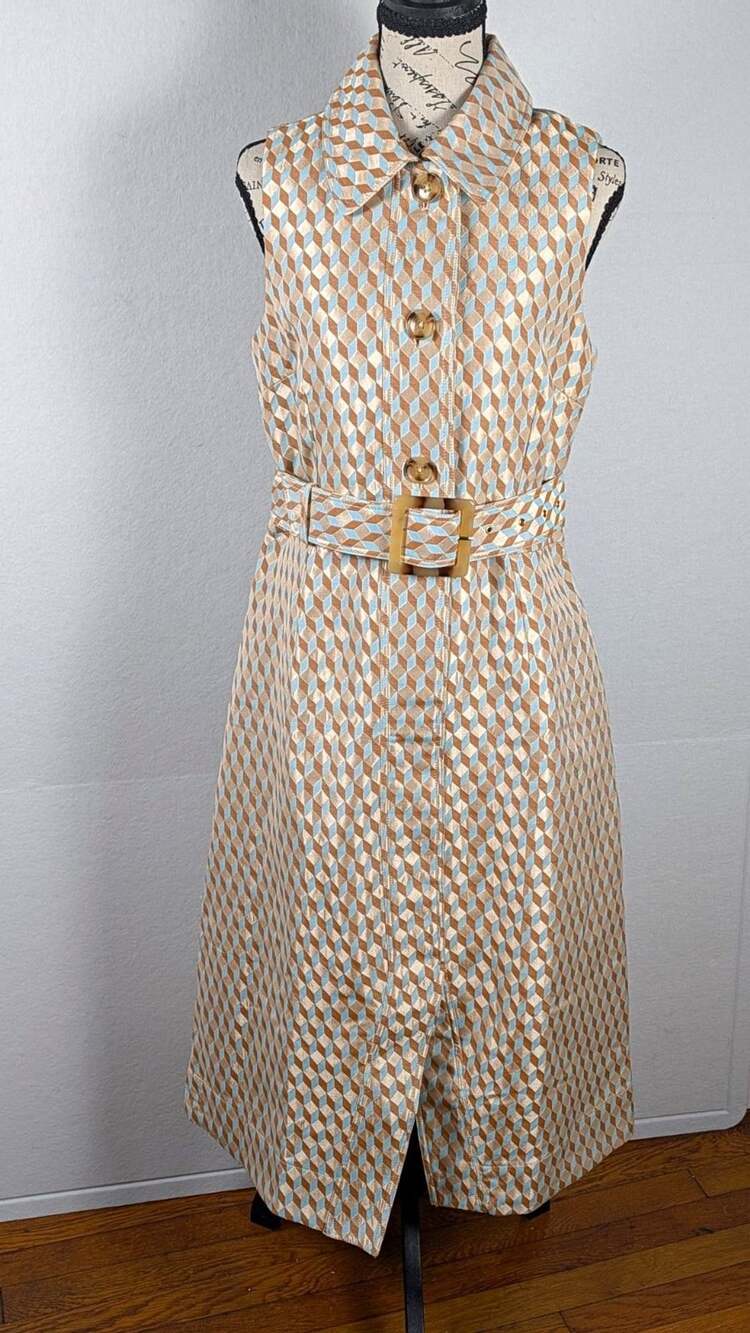 Tuckernuck Ocean Spray Cheyenne Dress Medium Tan Blue Geo Shirt Dress